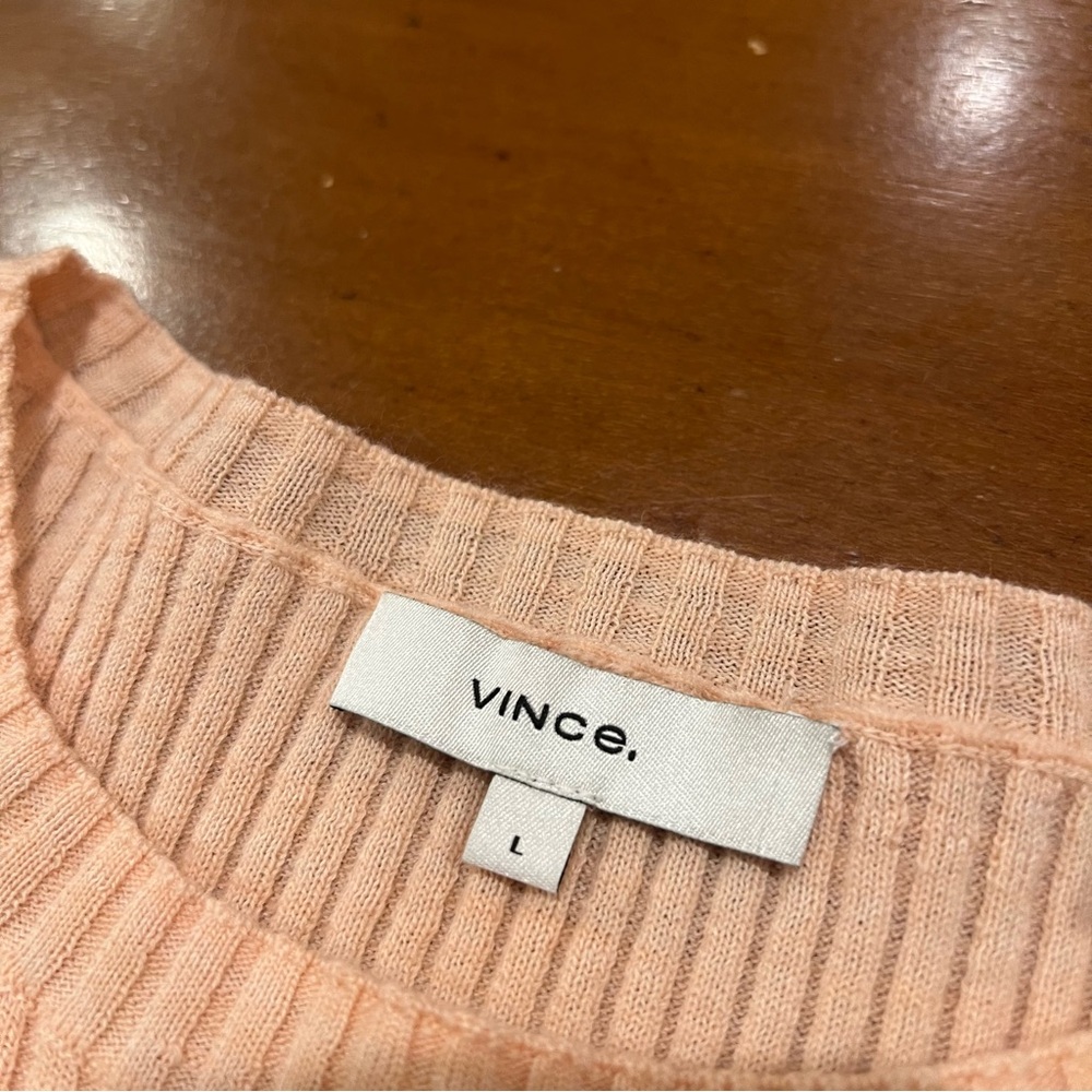 VINCE Marled Rib Crew Pullover Sweater Rose Water/Petal Still Large Knit Wool - Picture 12 of 16